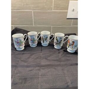 Vintage Royal Crown Arnart "Love Birds" Coffee/Tea Mugs/Set of 5  Japan‎
